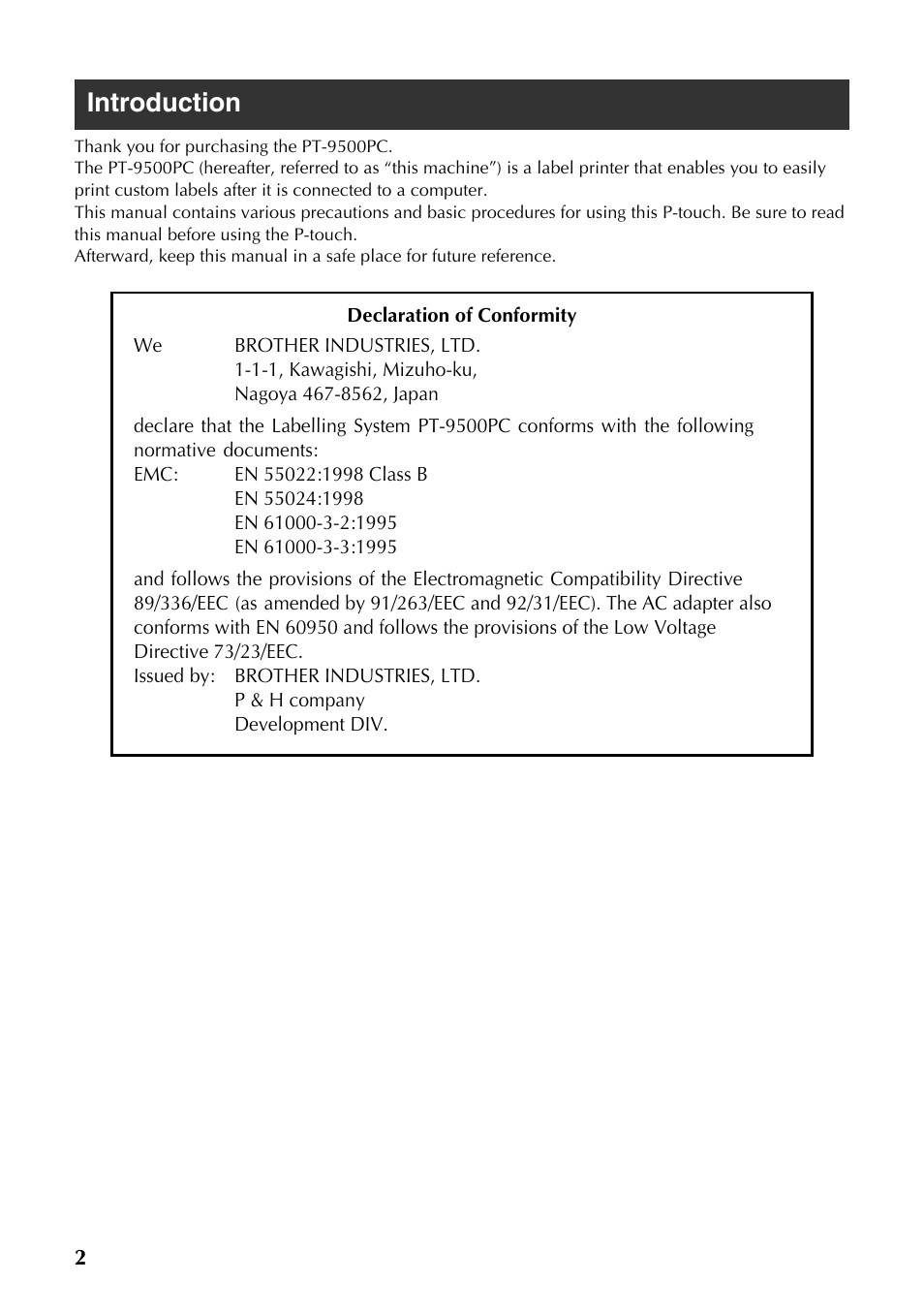 Introduction | Brother PT-9500PC User Manual | Page 237 / 353