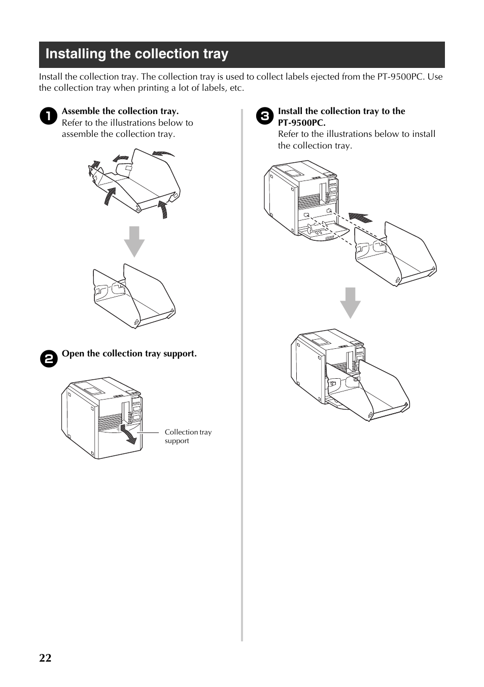 Installing the collection tray | Brother PT-9500PC User Manual | Page 257 / 353