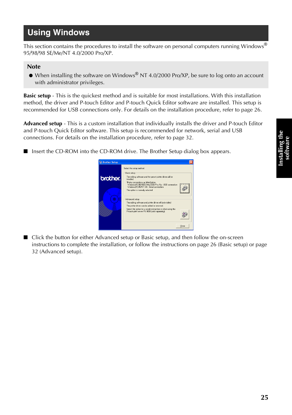 Using windows | Brother PT-9500PC User Manual | Page 260 / 353