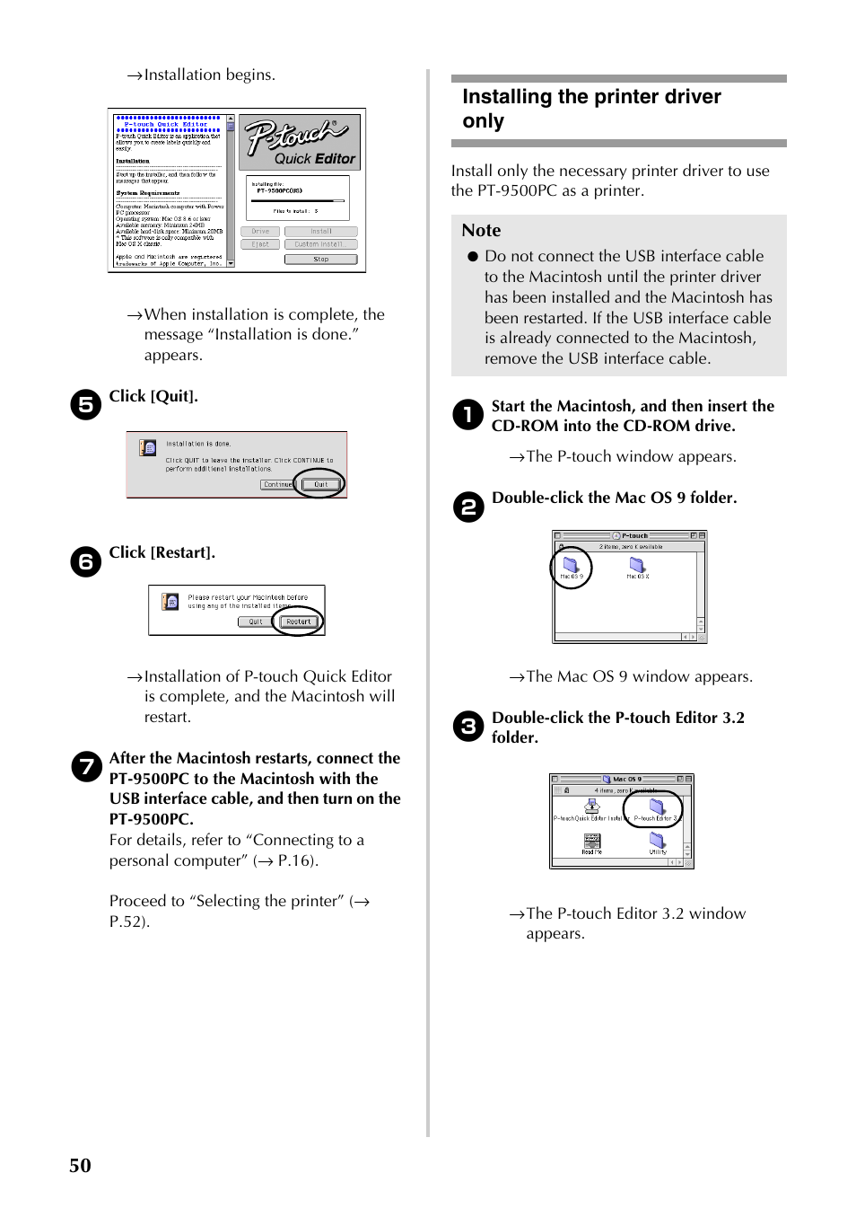 Installing the printer driver only | Brother PT-9500PC User Manual | Page 285 / 353