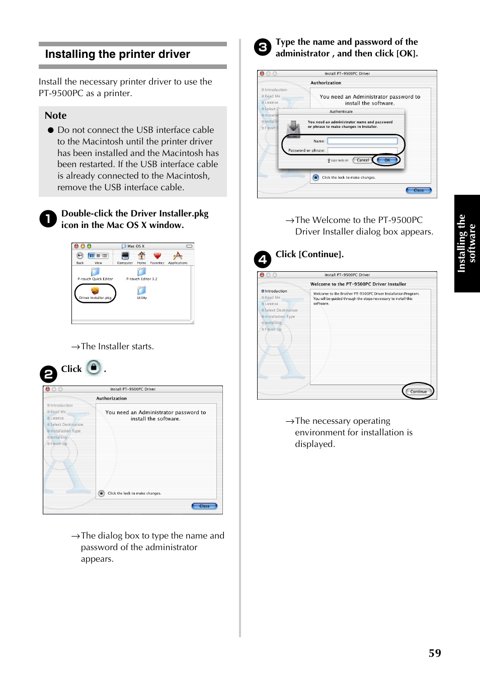 Installing the printer driver | Brother PT-9500PC User Manual | Page 294 / 353