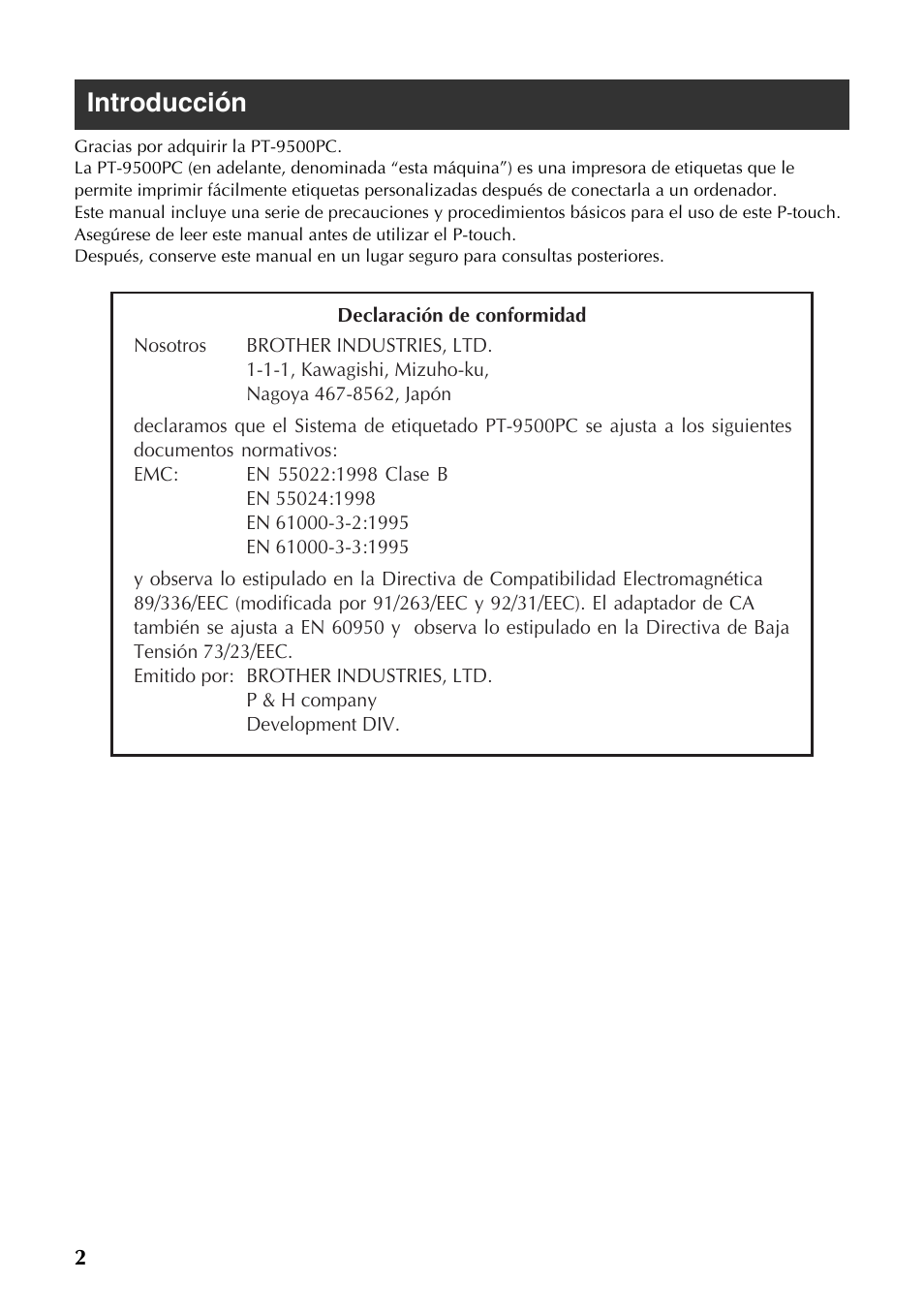 Introducción | Brother PT-9500PC User Manual | Page 3 / 353