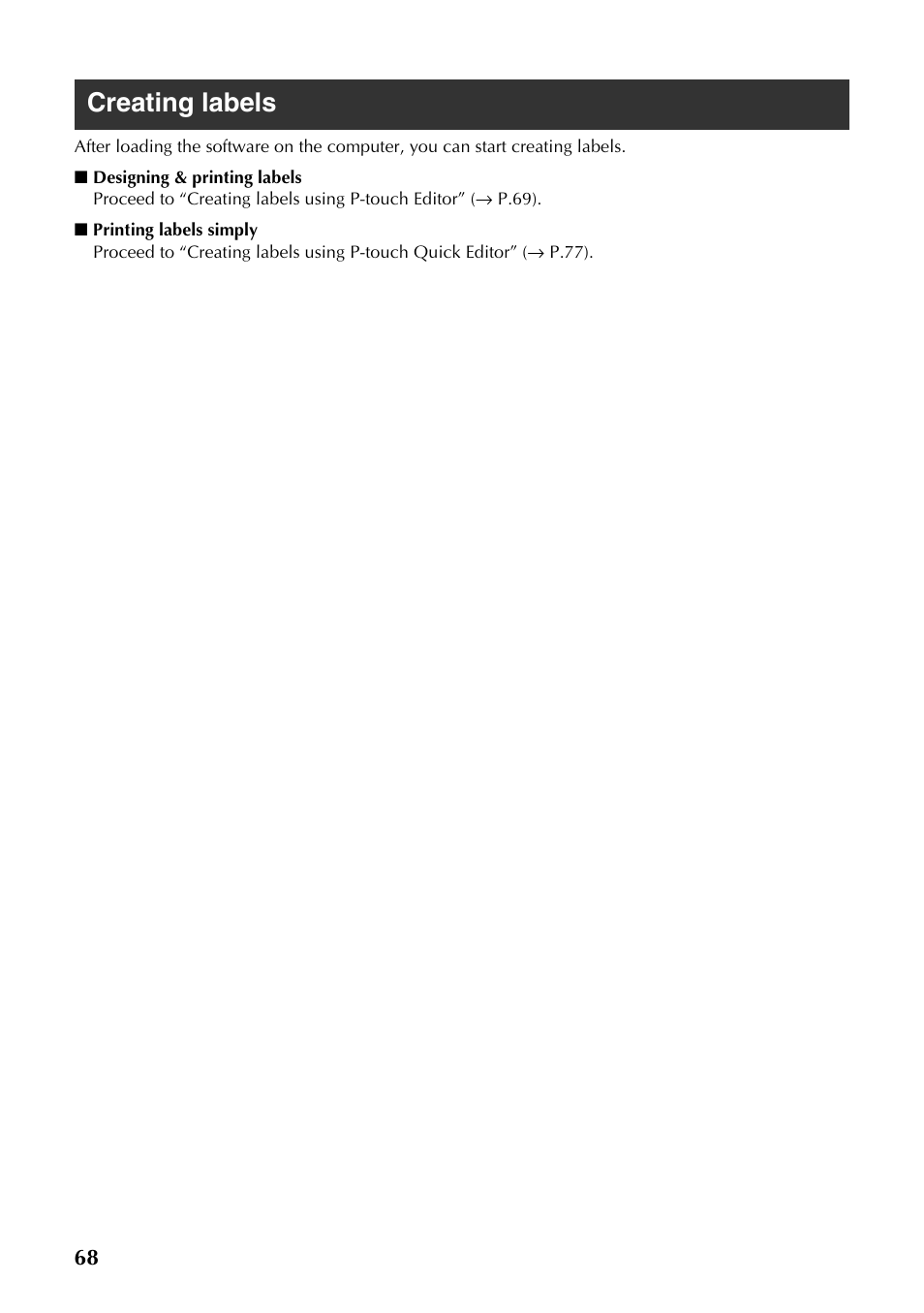 Creating labels | Brother PT-9500PC User Manual | Page 303 / 353