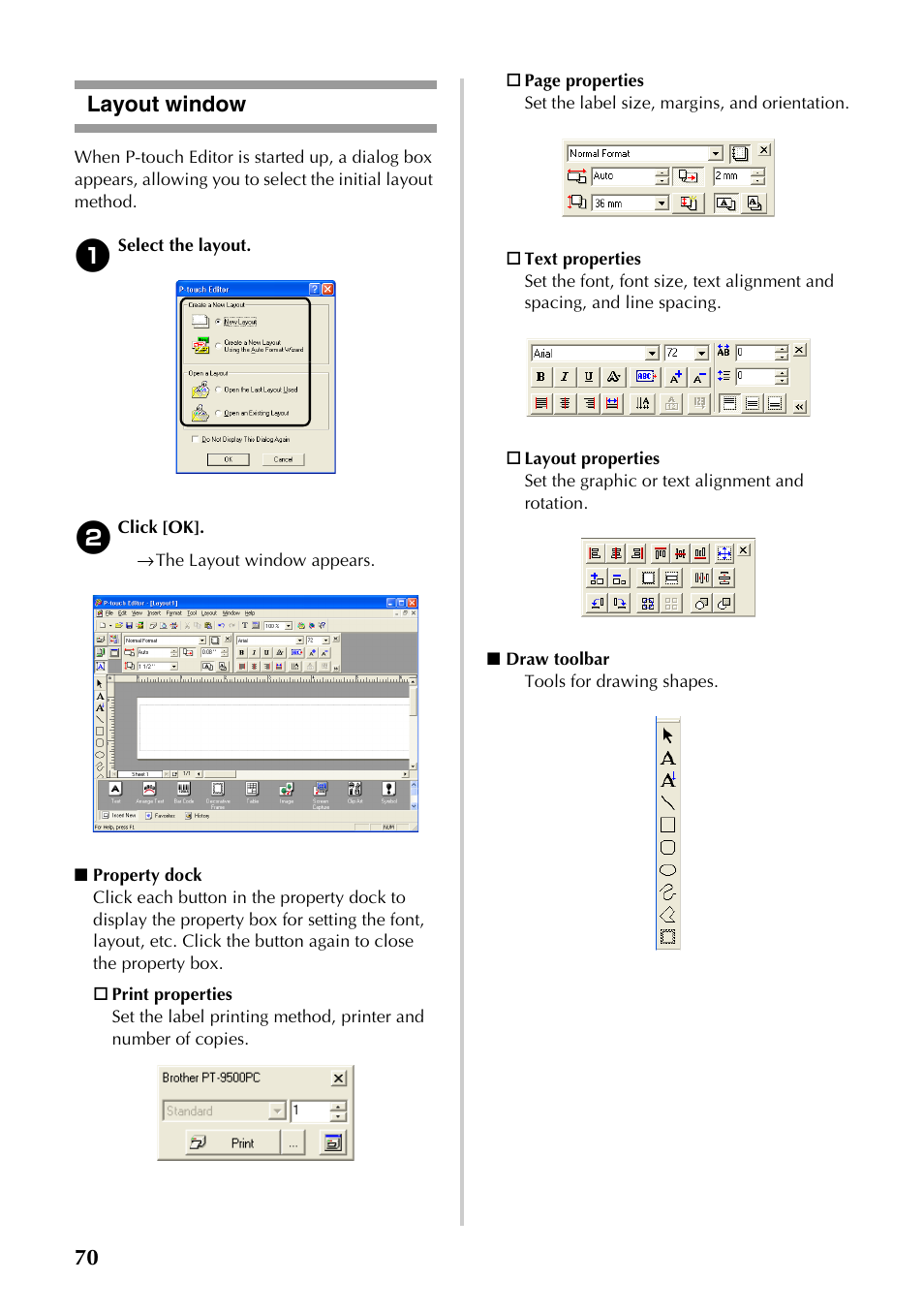 Layout window, 70 layout window | Brother PT-9500PC User Manual | Page 305 / 353
