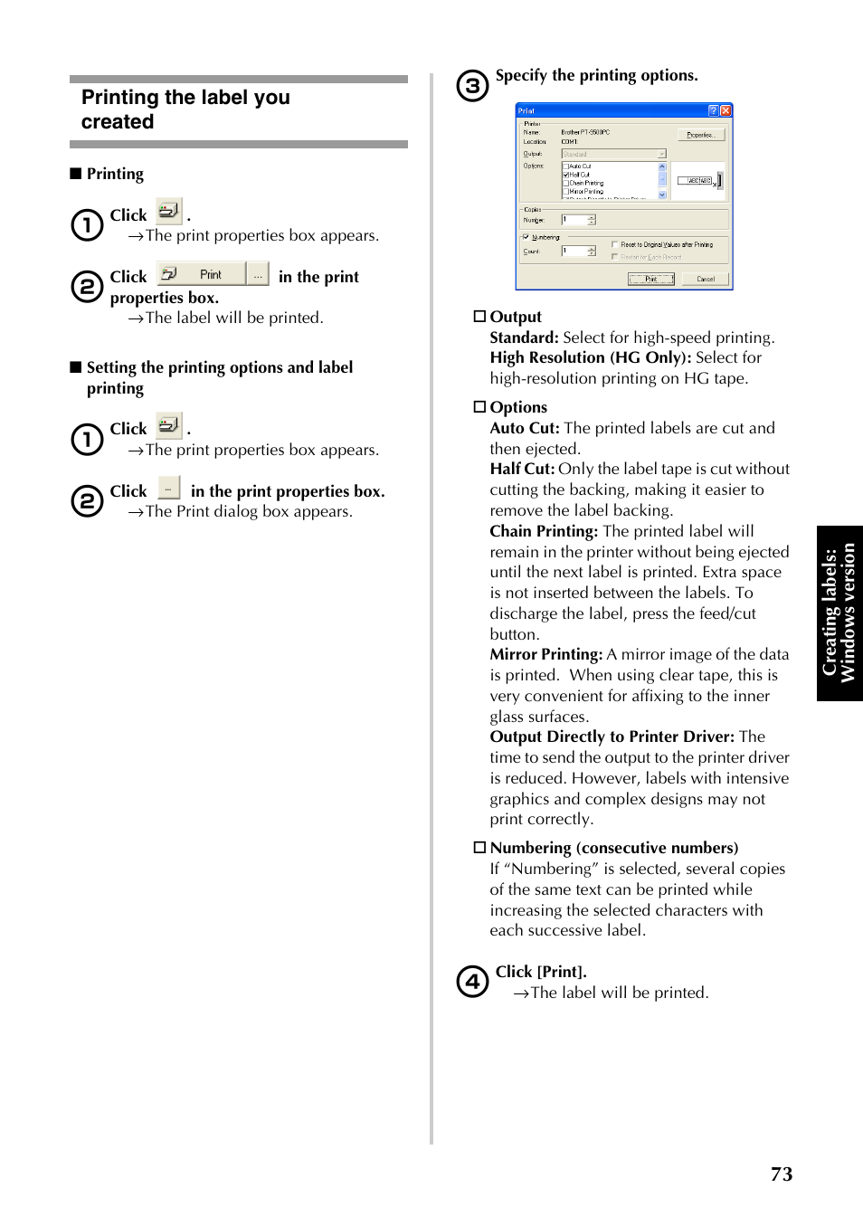 Printing the label you created | Brother PT-9500PC User Manual | Page 308 / 353