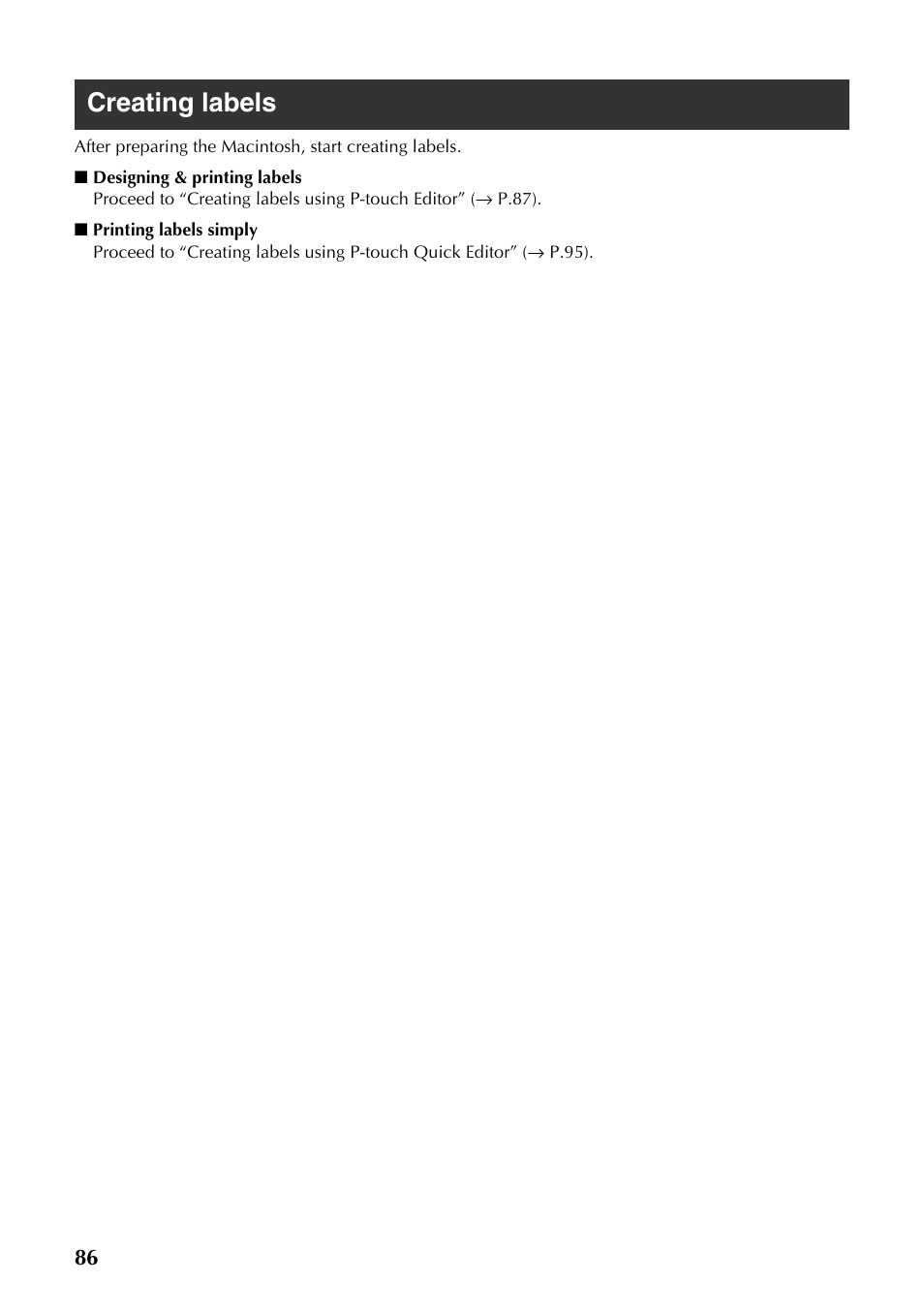 Creating labels | Brother PT-9500PC User Manual | Page 321 / 353