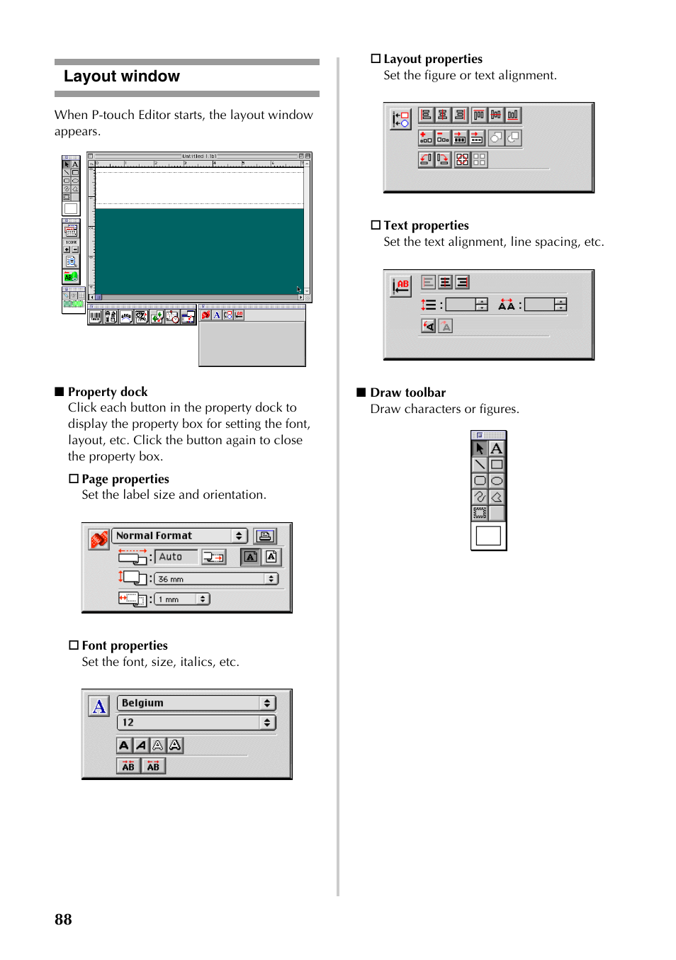 Layout window, 88 layout window | Brother PT-9500PC User Manual | Page 323 / 353
