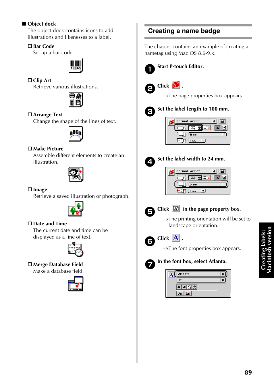 Creating a name badge | Brother PT-9500PC User Manual | Page 324 / 353