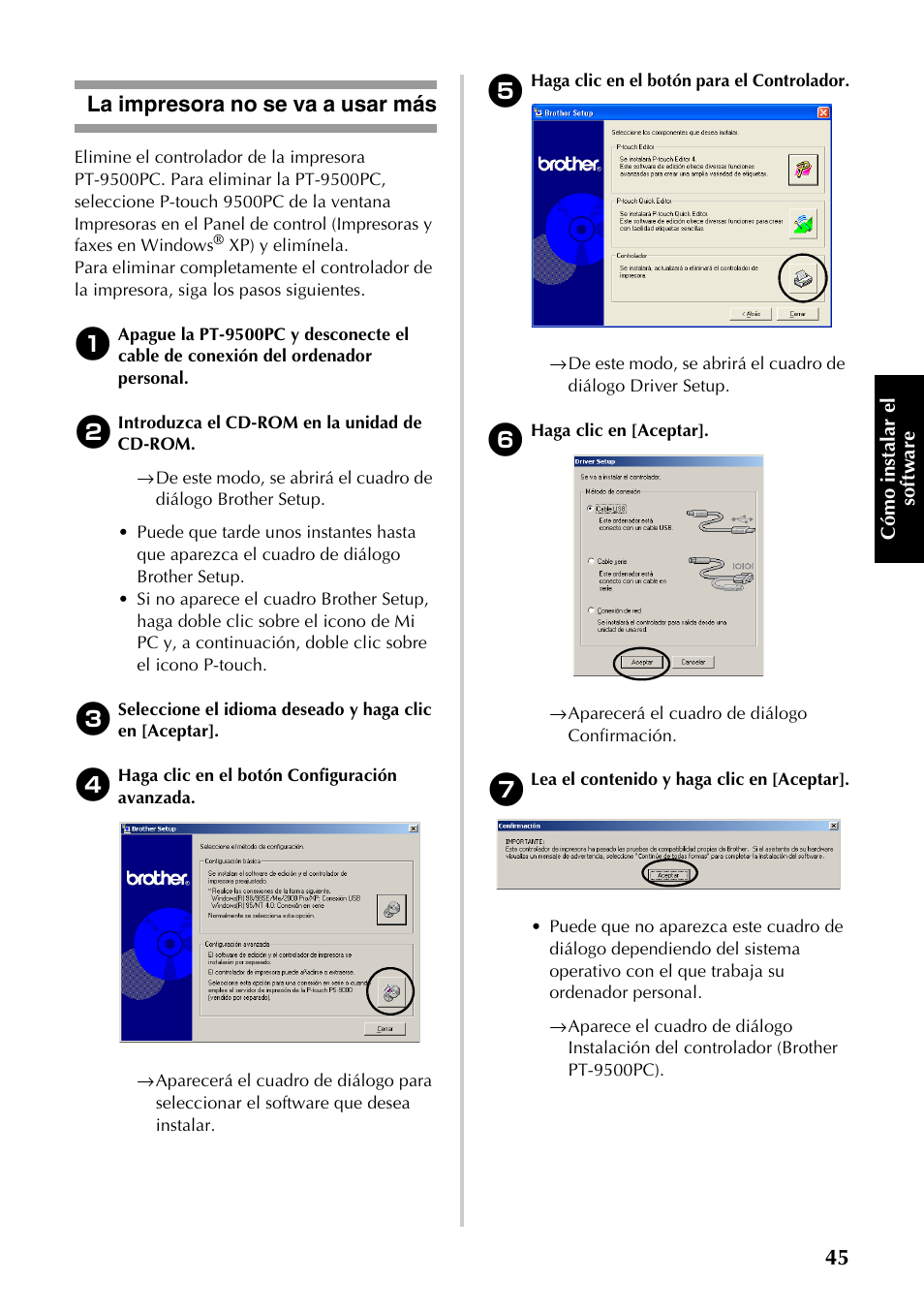 La impresora no se va a usar más | Brother PT-9500PC User Manual | Page 46 / 353
