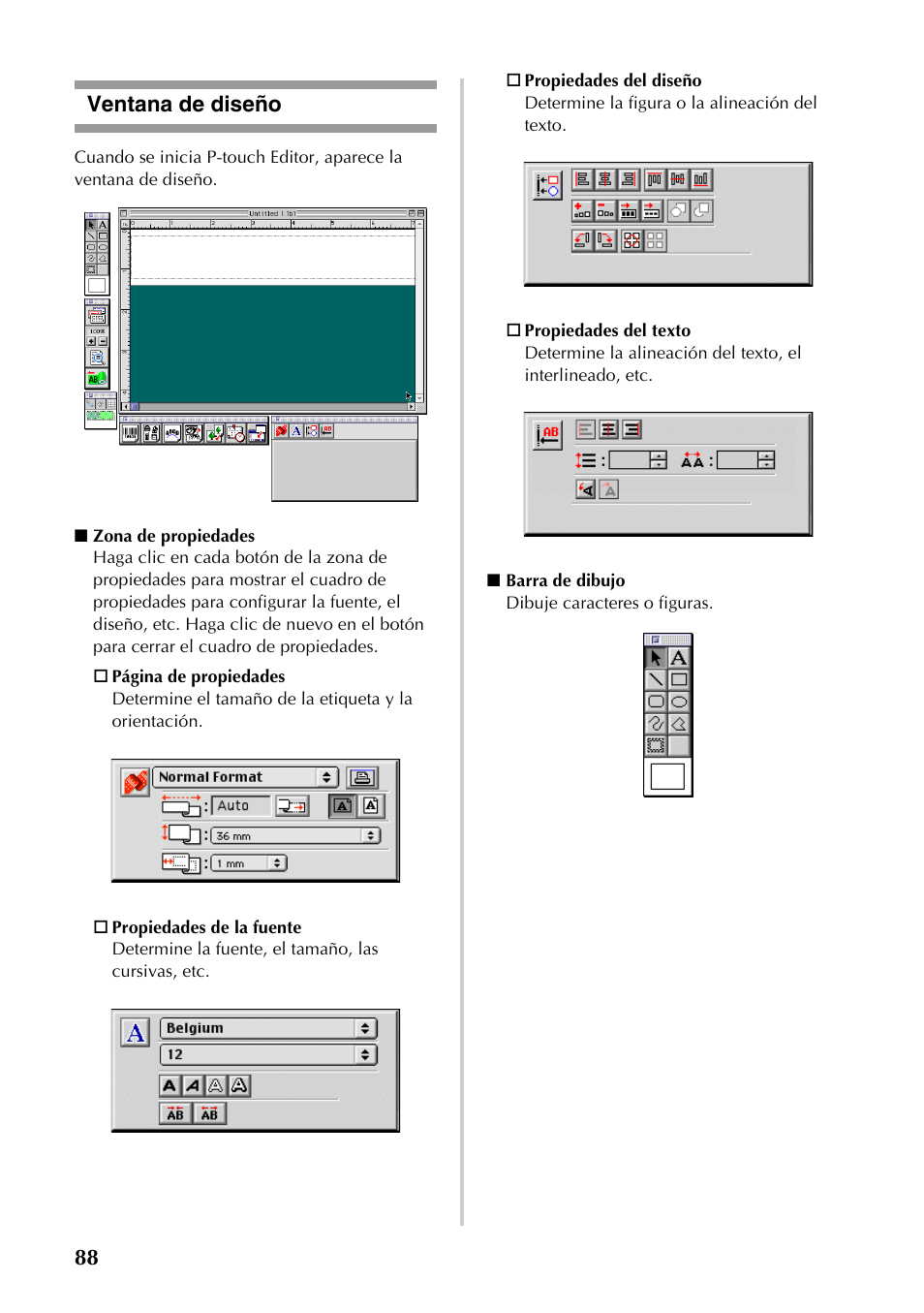 Ventana de diseño, 88 ventana de diseño | Brother PT-9500PC User Manual | Page 89 / 353