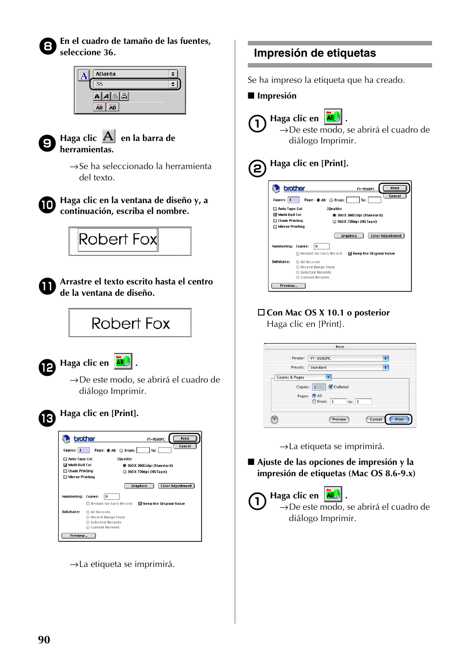 Impresión de etiquetas | Brother PT-9500PC User Manual | Page 91 / 353