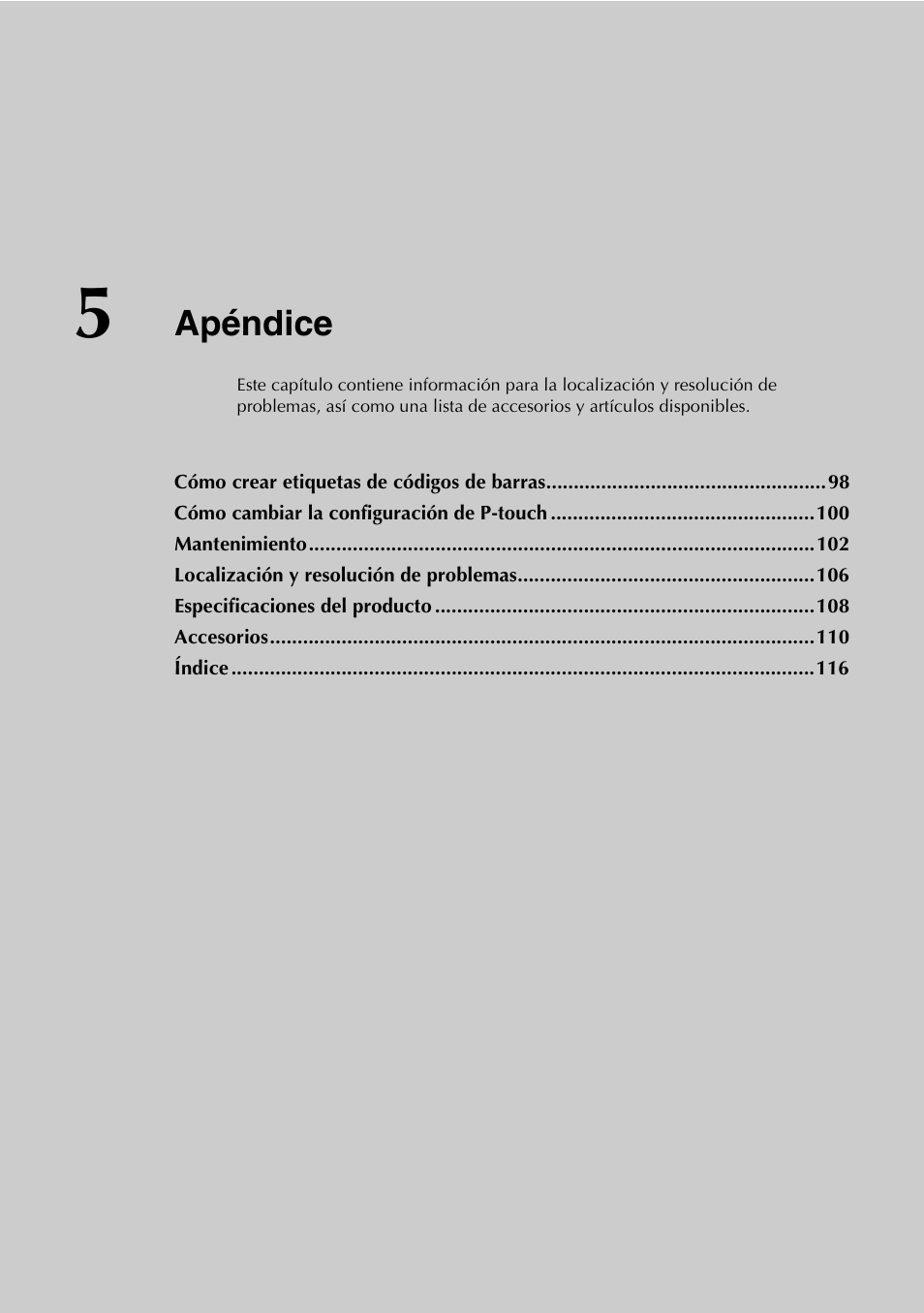 5 apéndice, Apéndice | Brother PT-9500PC User Manual | Page 98 / 353