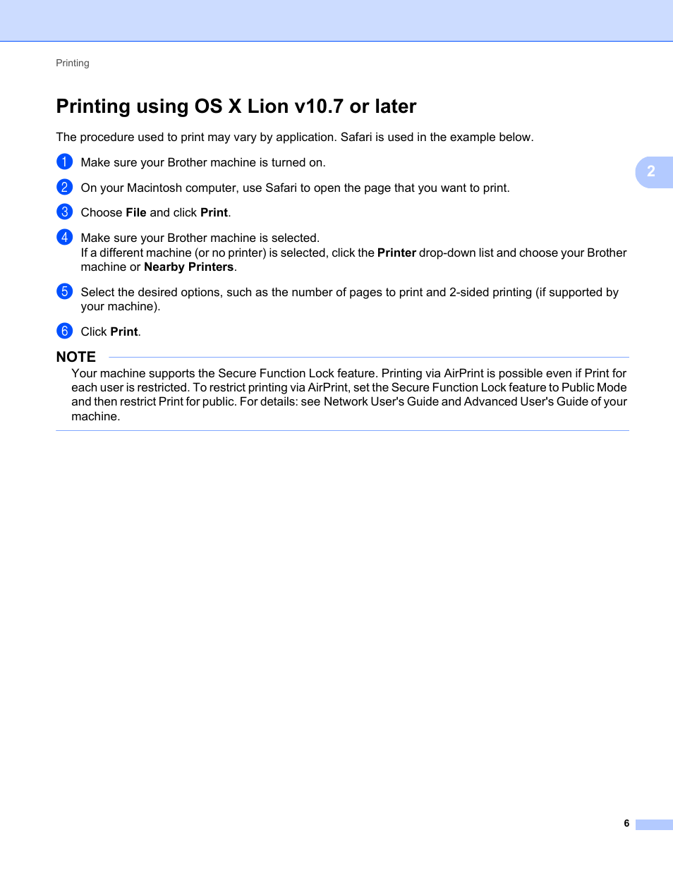 Printing using os x lion v10.7 or later | Brother DCP-9020CDW User Manual | Page 9 / 12