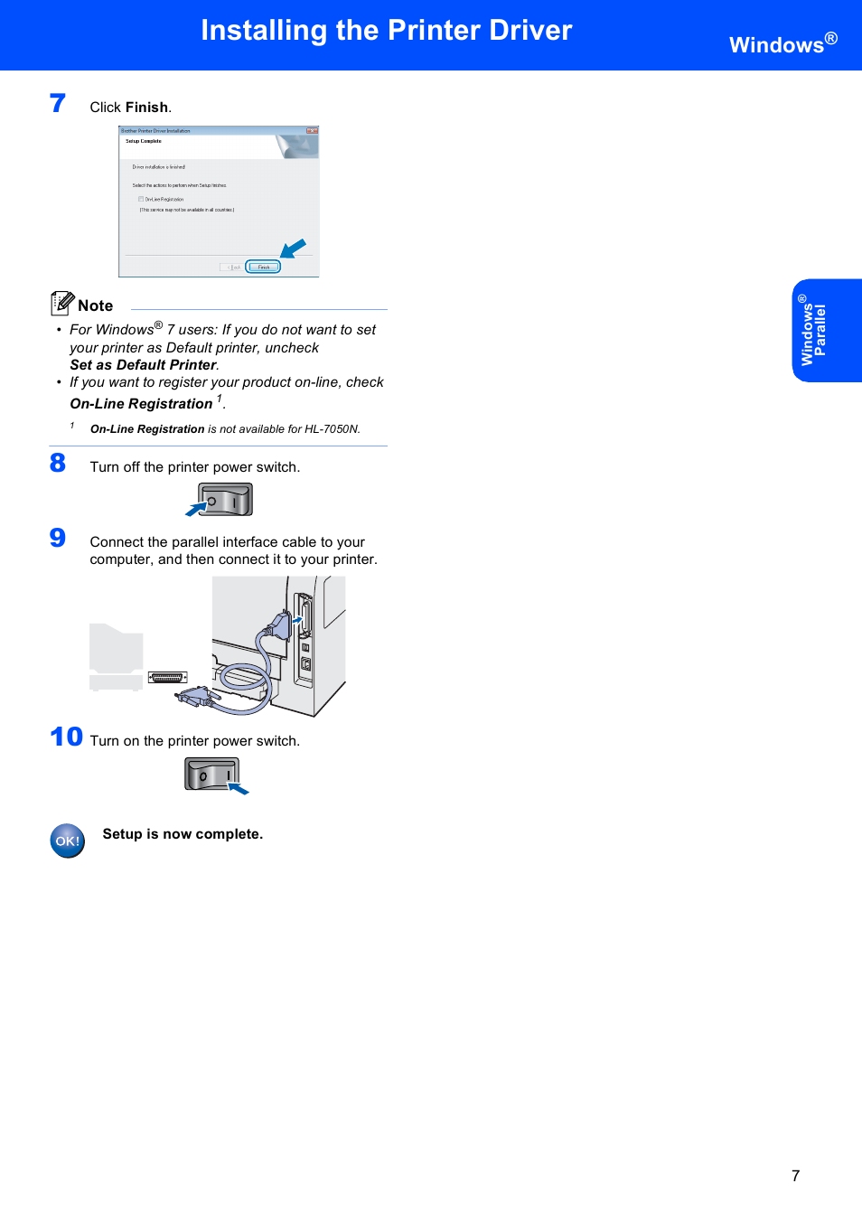 Installing the printer driver, Windows | Brother HL 2040 User Manual | Page 9 / 17
