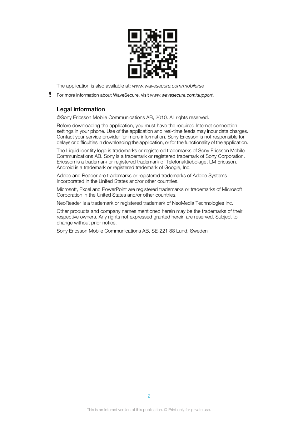 Sony Ericsson Business Experience Pack XP121(XP121) User Manual | Page 2 / 9
