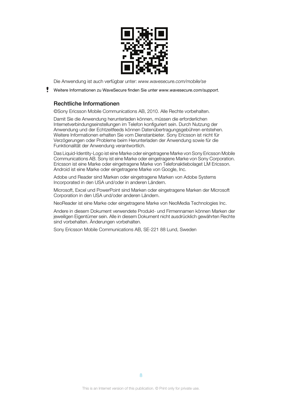 Sony Ericsson Business Experience Pack XP121(XP121) User Manual | Page 8 / 9