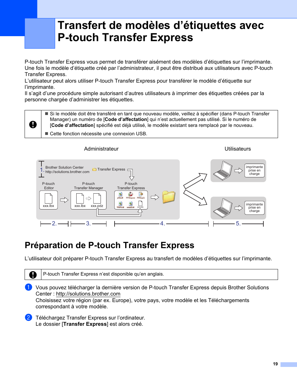 Préparation de p-touch transfer express | Brother QL-720NW User Manual | Page 19 / 90