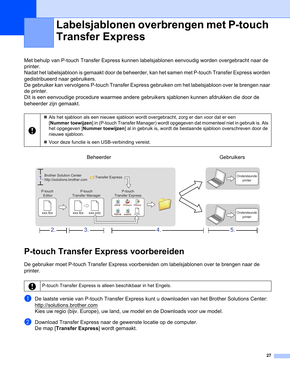 P-touch transfer express voorbereiden | Brother QL-720NW User Manual | Page 27 / 90