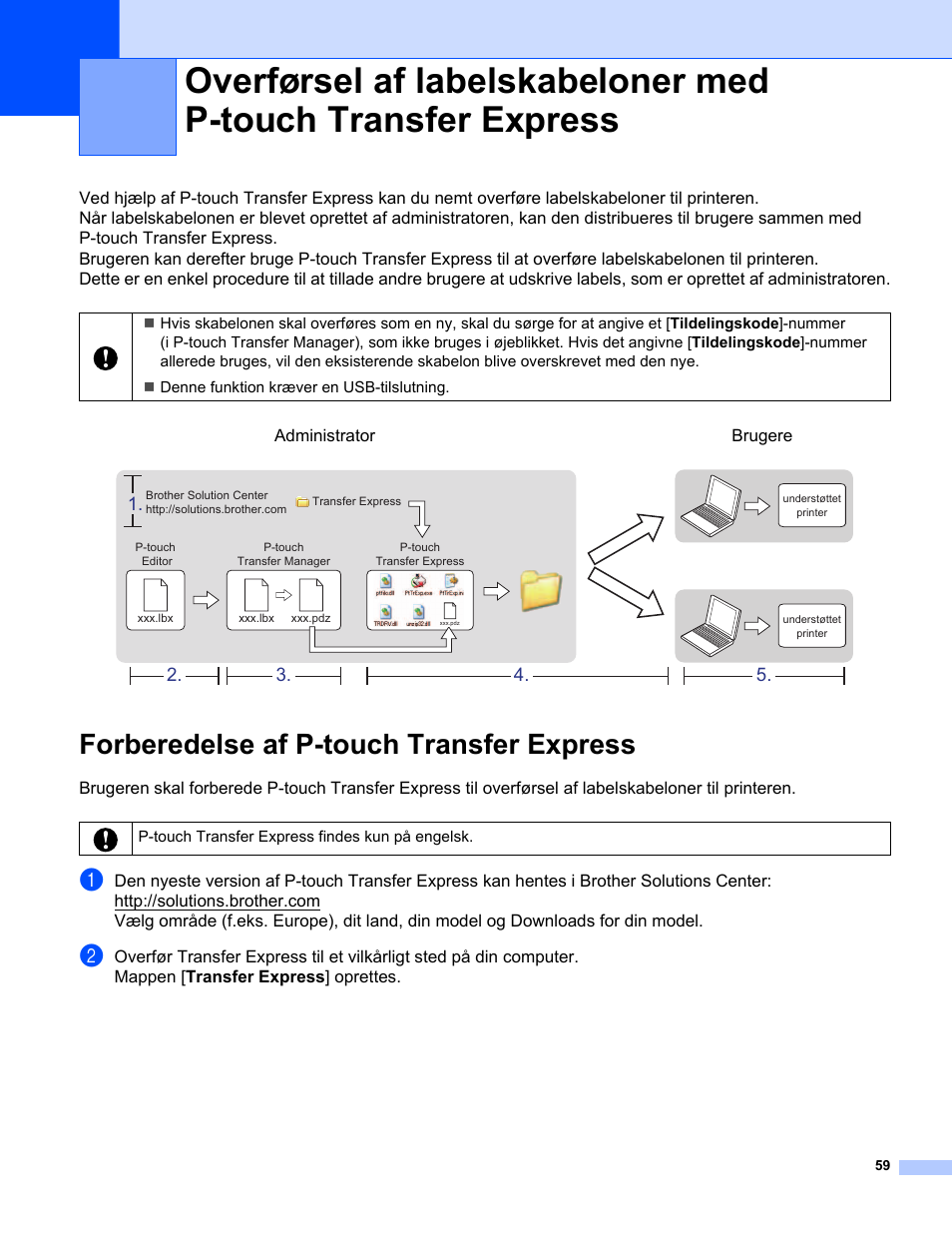 Forberedelse af p-touch transfer express | Brother QL-720NW User Manual | Page 59 / 90
