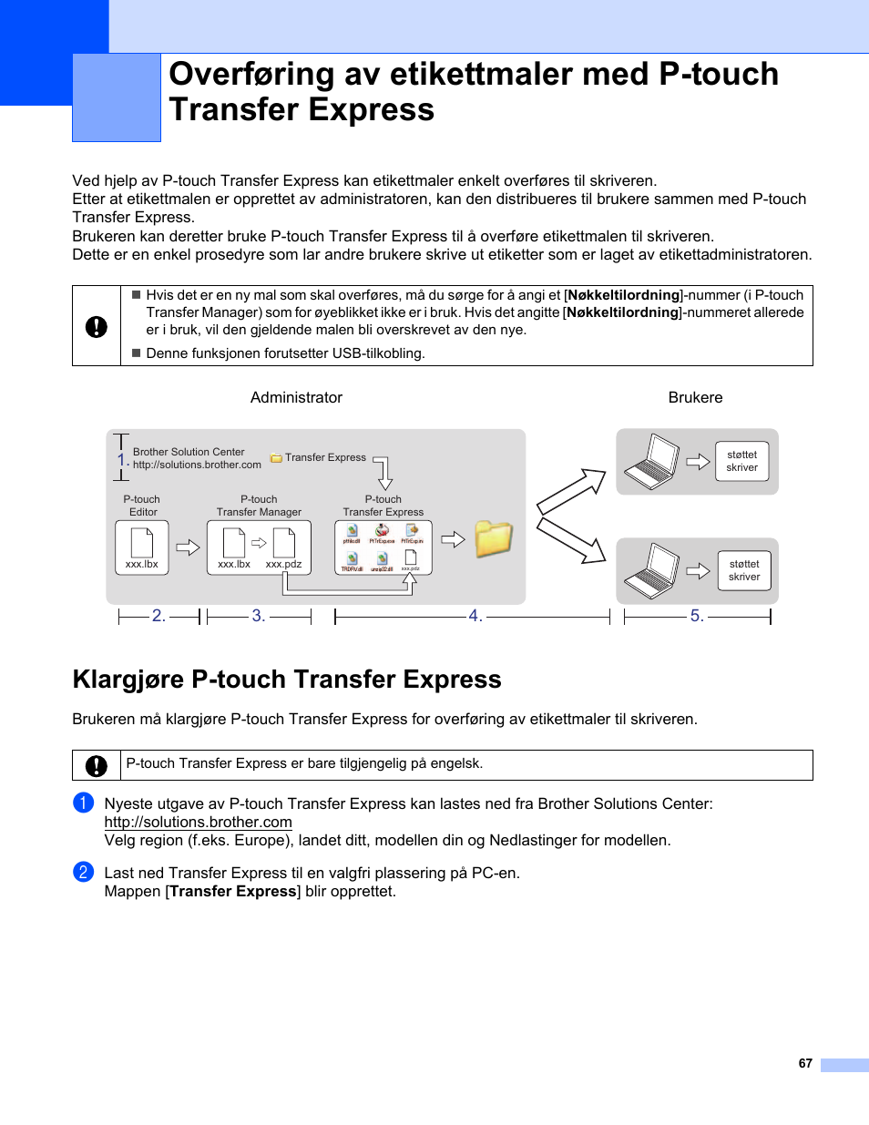 Klargjøre p-touch transfer express | Brother QL-720NW User Manual | Page 67 / 90