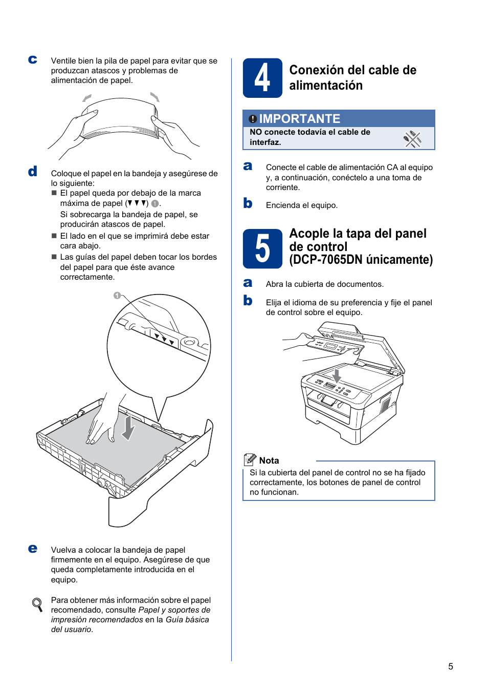 4 conexión del cable de alimentación | Brother DCP-7055 User Manual | Page 5 / 20