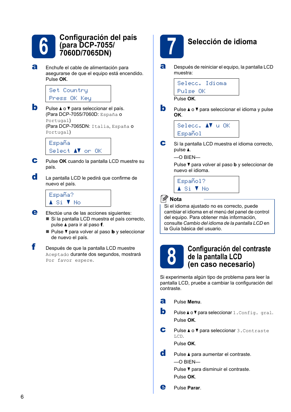 7 selección de idioma | Brother DCP-7055 User Manual | Page 6 / 20