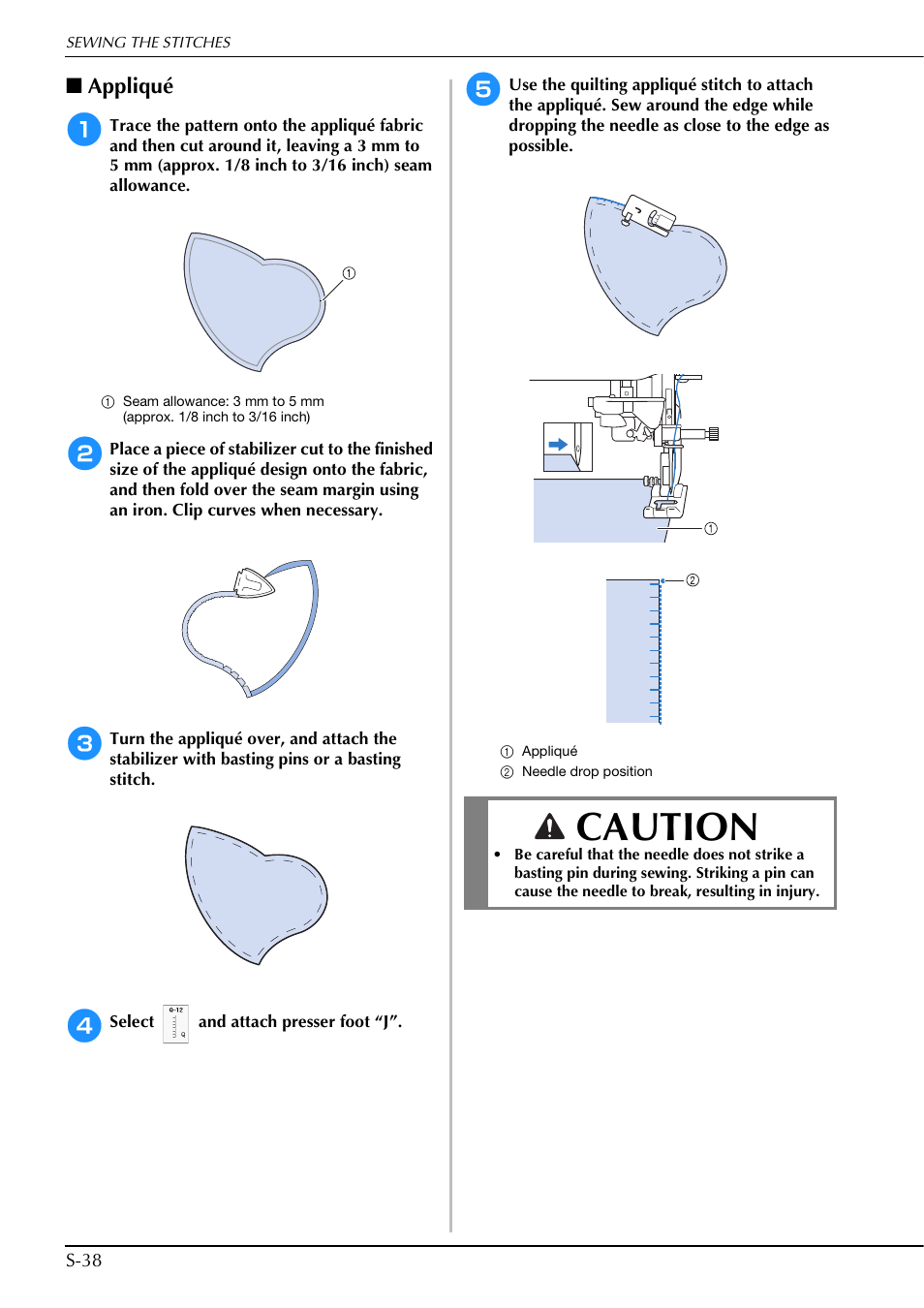 Caution, Appliqué | Brother Innov-is V5 User Manual | Page 106 / 312
