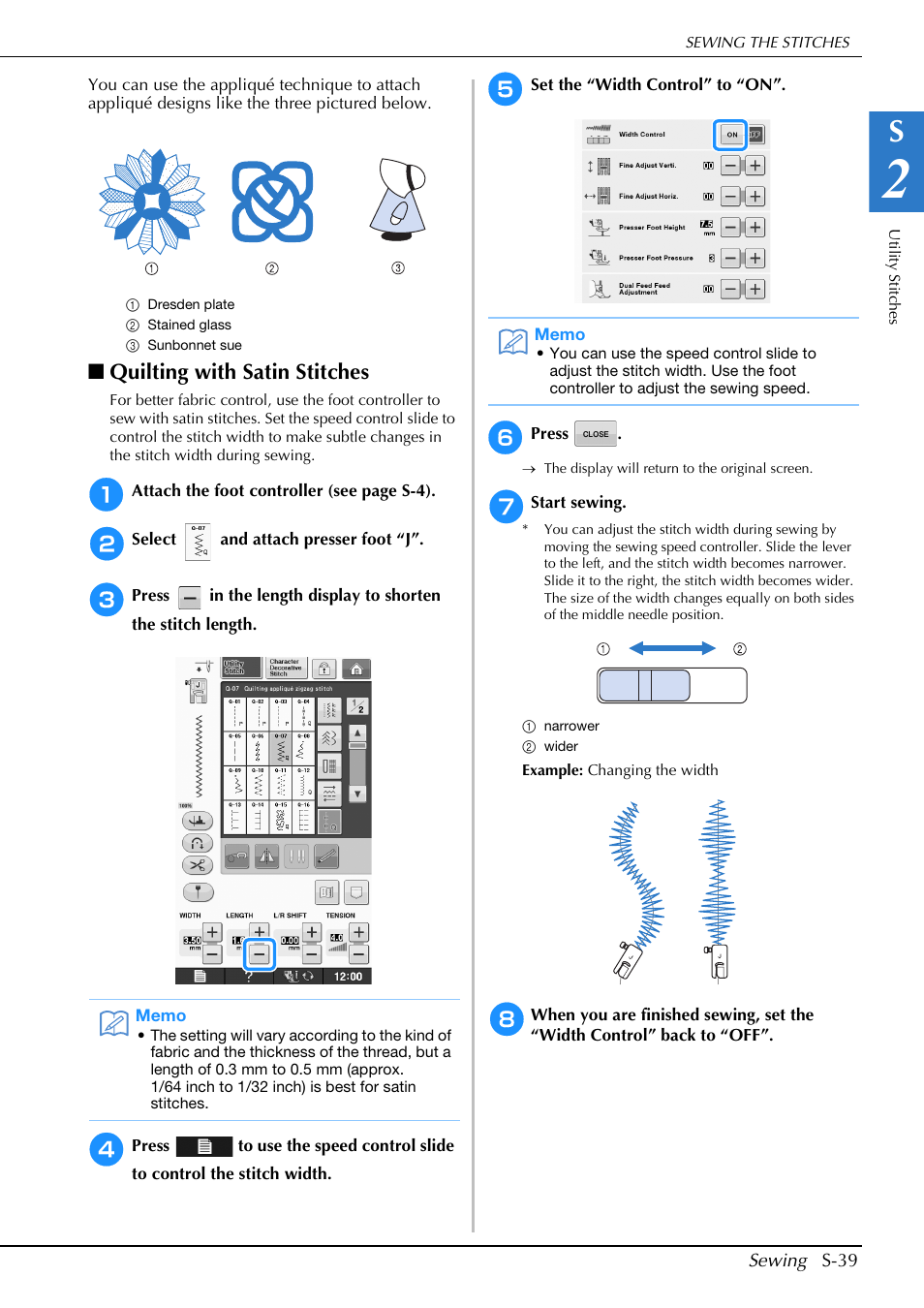 Quilting with satin stitches | Brother Innov-is V5 User Manual | Page 107 / 312