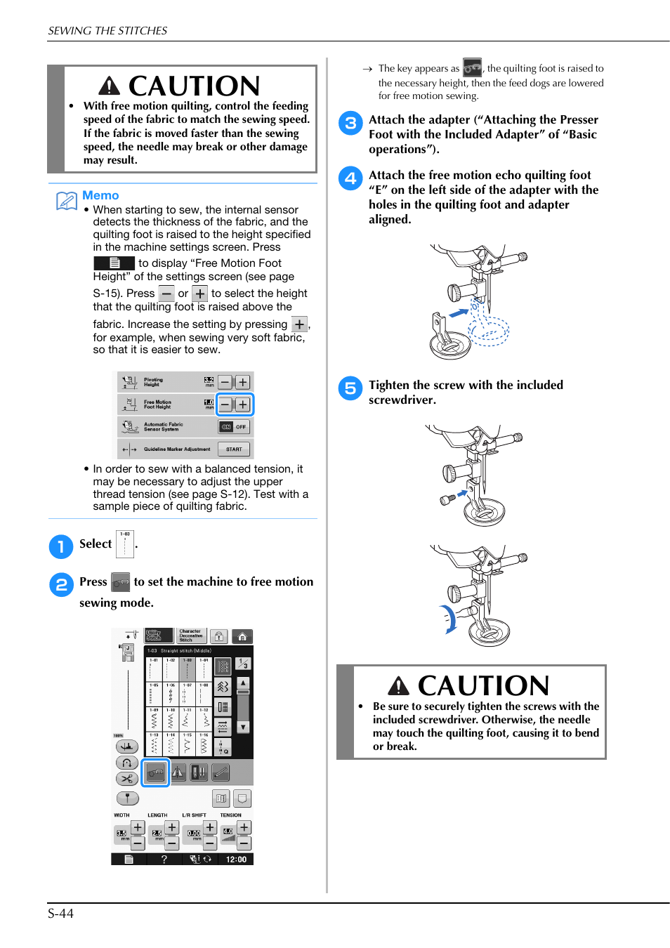 Caution | Brother Innov-is V5 User Manual | Page 112 / 312