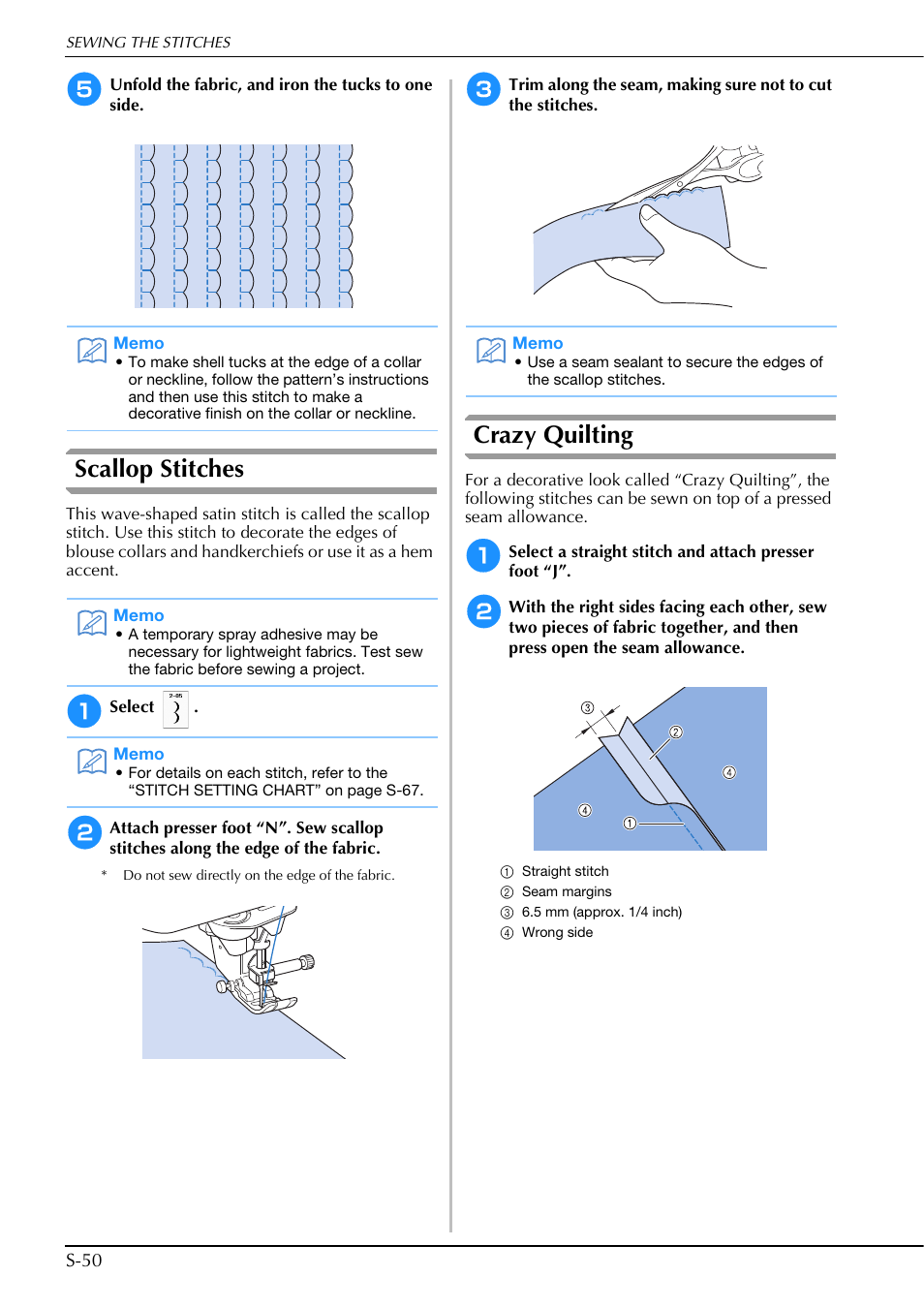 Scallop stitches, Crazy quilting | Brother Innov-is V5 User Manual | Page 118 / 312