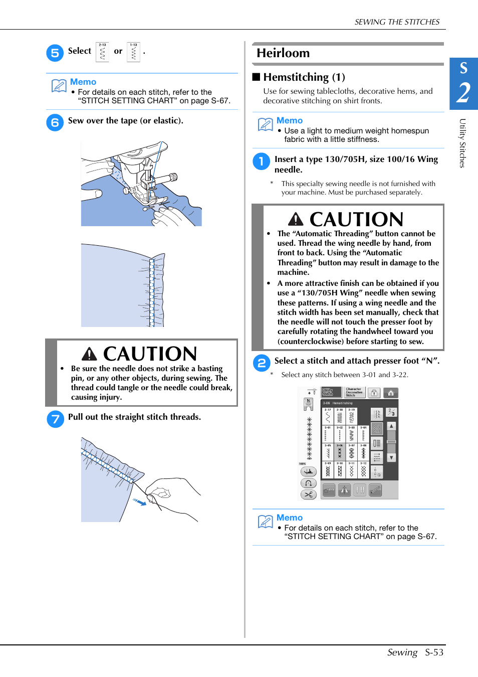 Caution, Heirloom, Hemstitching (1) | Brother Innov-is V5 User Manual | Page 121 / 312