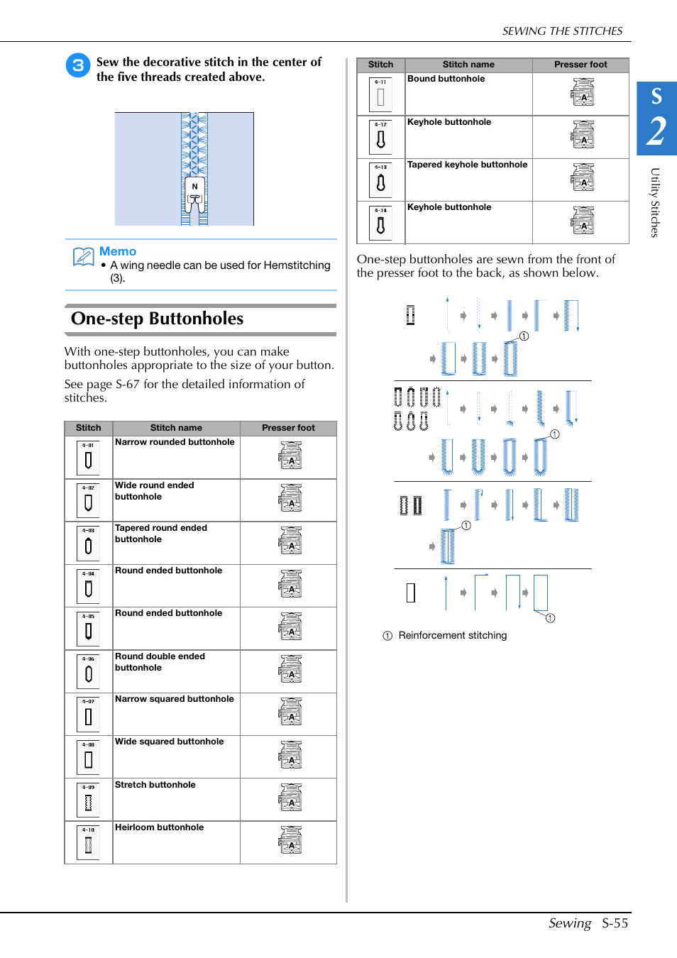 One-step buttonholes | Brother Innov-is V5 User Manual | Page 123 / 312