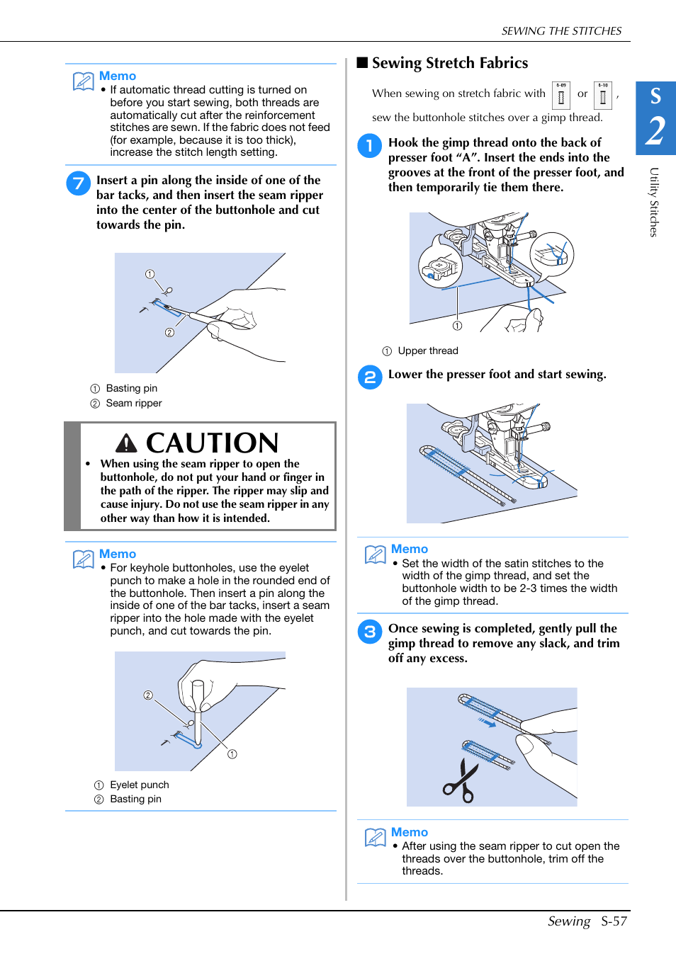 Caution, Sewing stretch fabrics | Brother Innov-is V5 User Manual | Page 125 / 312