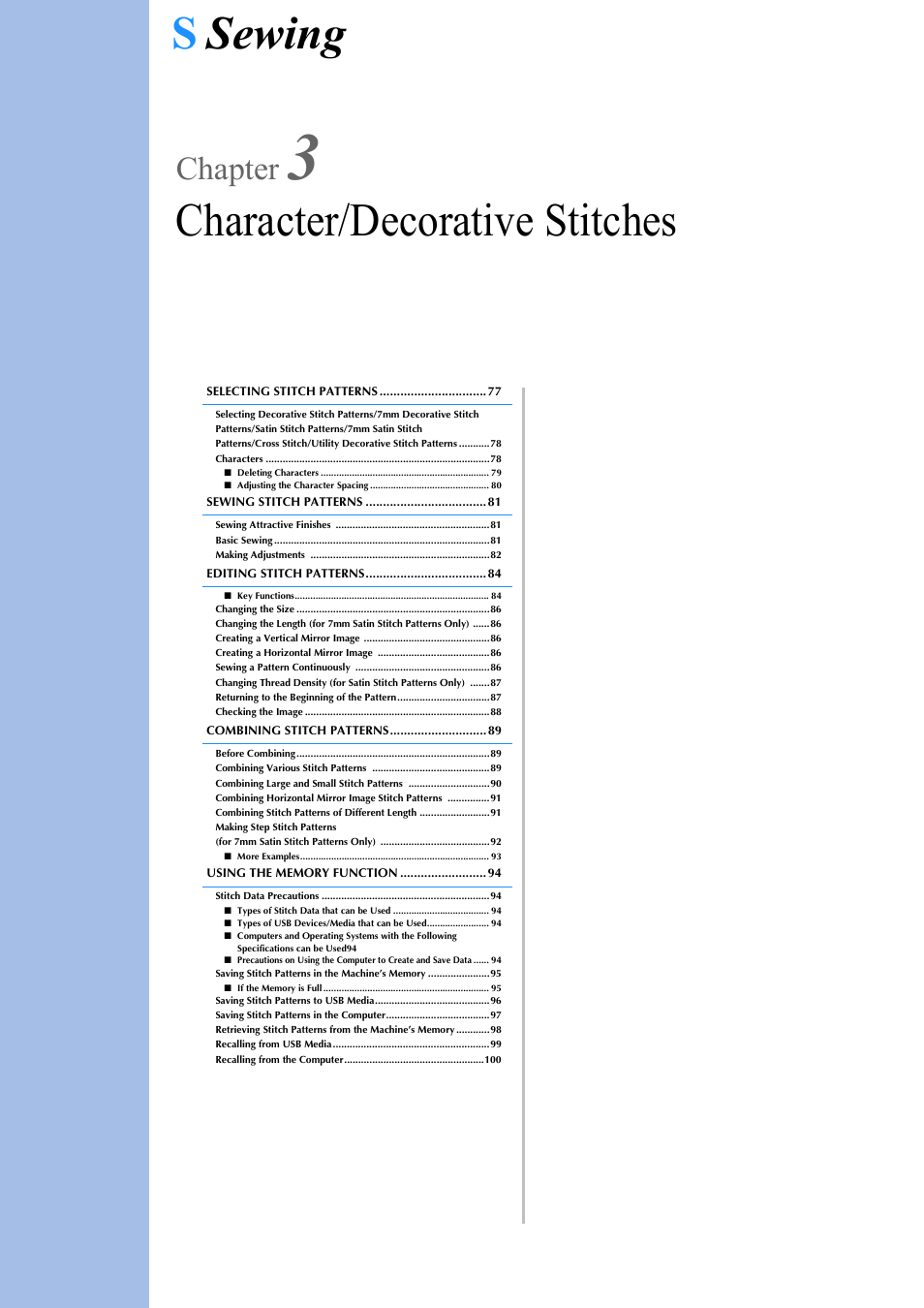 Ssewing character/decorative stitches, Chapter | Brother Innov-is V5 User Manual | Page 144 / 312