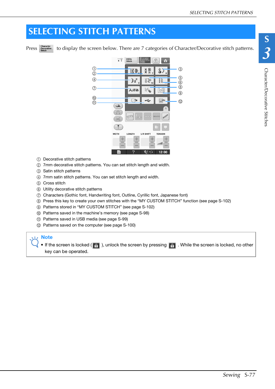 Selecting stitch patterns | Brother Innov-is V5 User Manual | Page 145 / 312