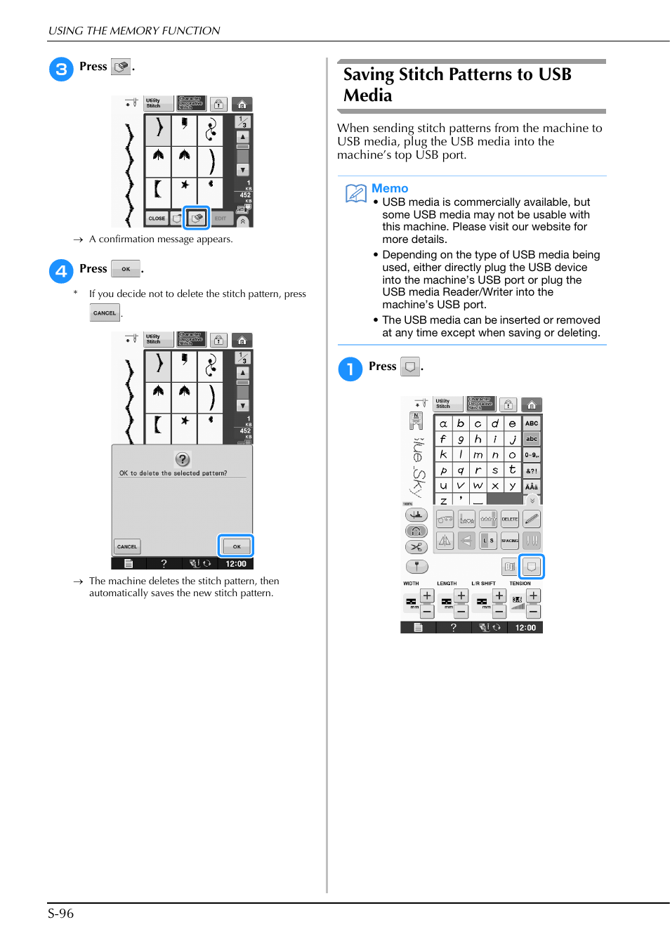 Saving stitch patterns to usb media | Brother Innov-is V5 User Manual | Page 164 / 312