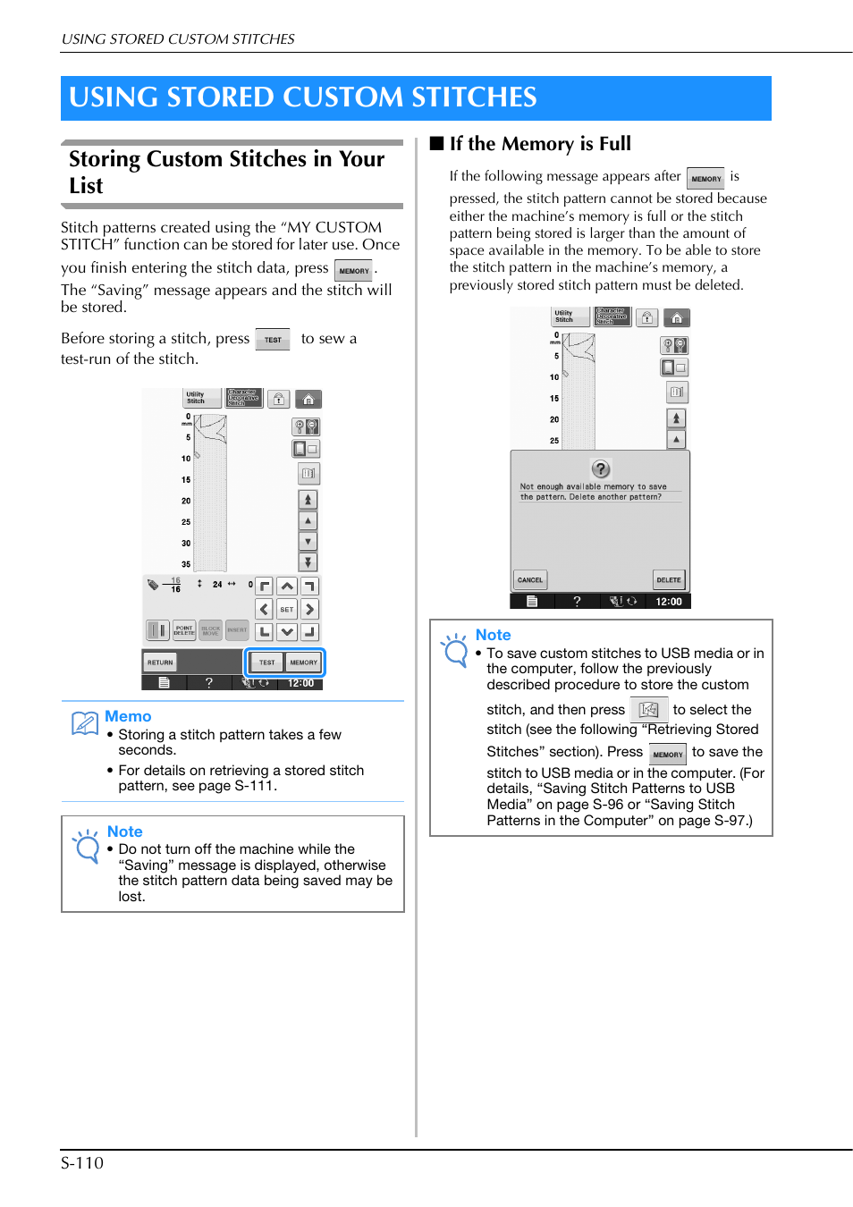 Using stored custom stitches, Storing custom stitches in your list | Brother Innov-is V5 User Manual | Page 178 / 312
