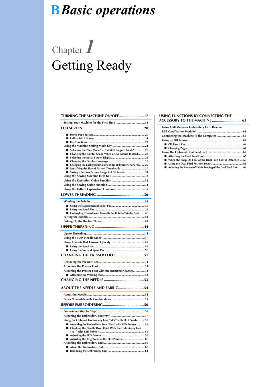 Bbasic operations getting ready, Chapter | Brother Innov-is V5 User Manual | Page 18 / 312