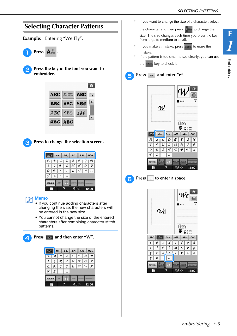 Selecting character patterns | Brother Innov-is V5 User Manual | Page 185 / 312