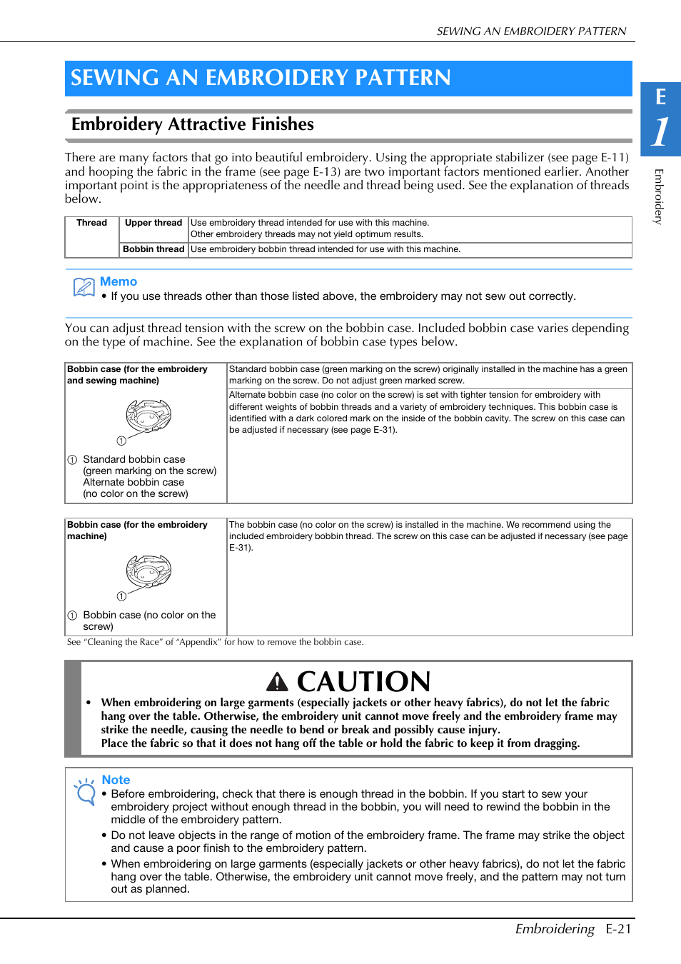 Caution, Sewing an embroidery pattern, Embroidery attractive finishes | Brother Innov-is V5 User Manual | Page 201 / 312