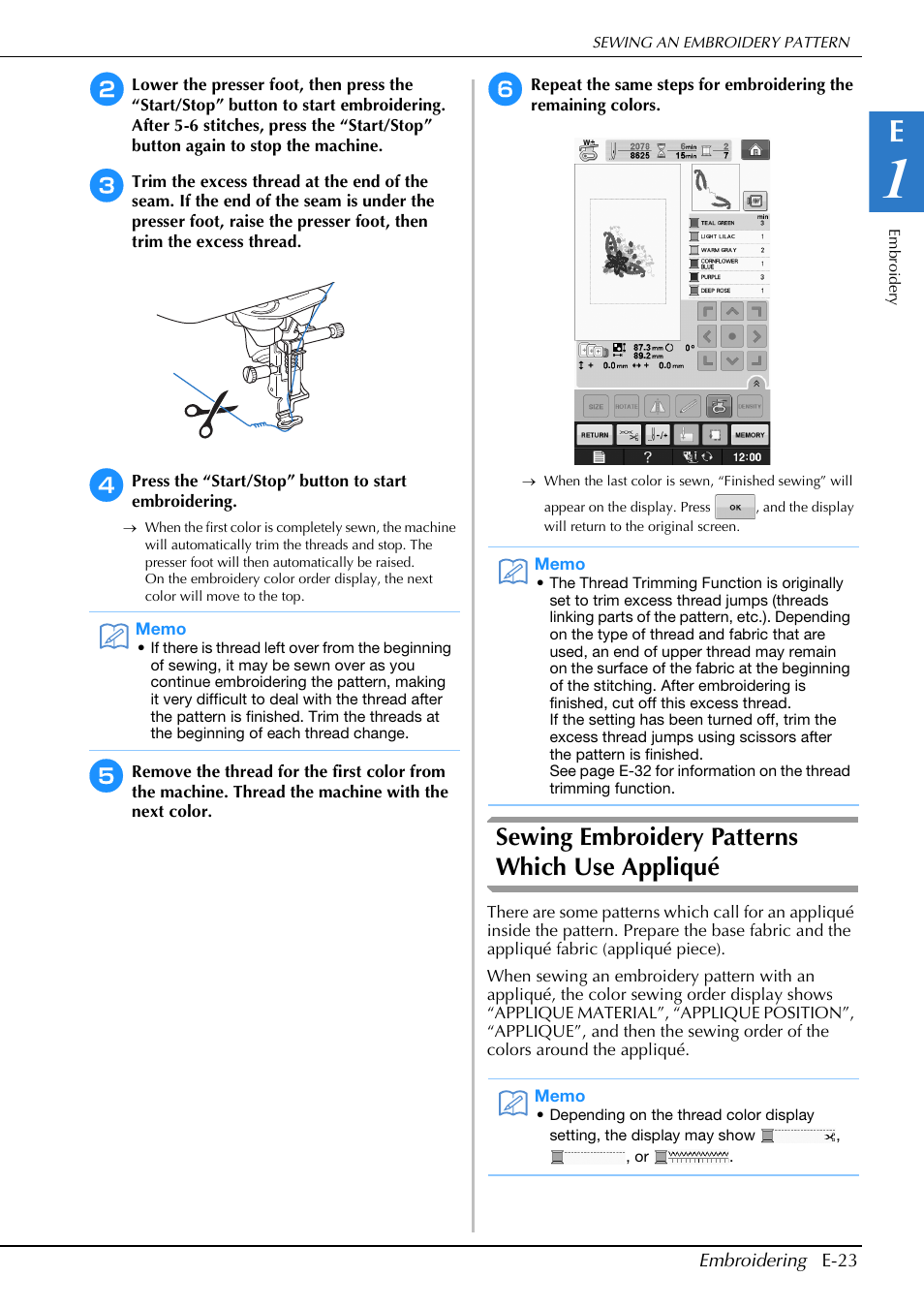 Sewing embroidery patterns which use appliqué | Brother Innov-is V5 User Manual | Page 203 / 312