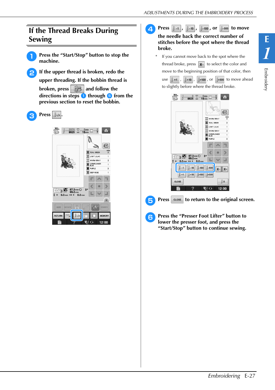 If the thread breaks during sewing | Brother Innov-is V5 User Manual | Page 207 / 312