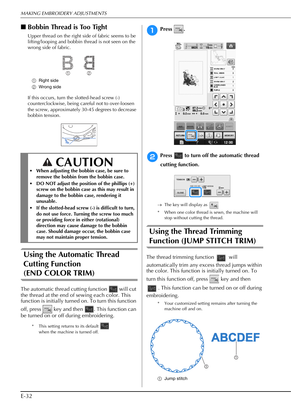 Caution, Bobbin thread is too tight | Brother Innov-is V5 User Manual | Page 212 / 312
