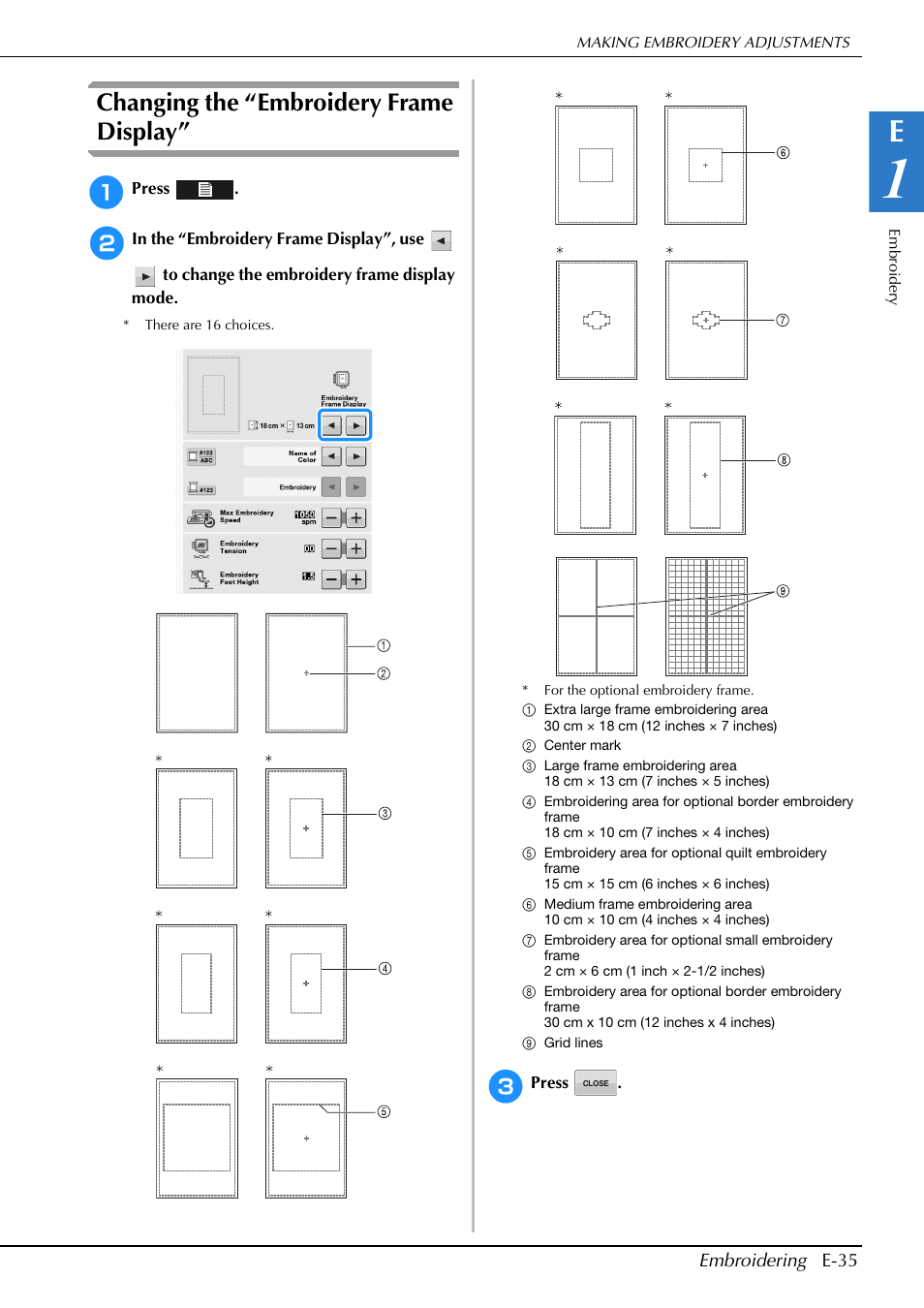 Changing the “embroidery frame display | Brother Innov-is V5 User Manual | Page 215 / 312