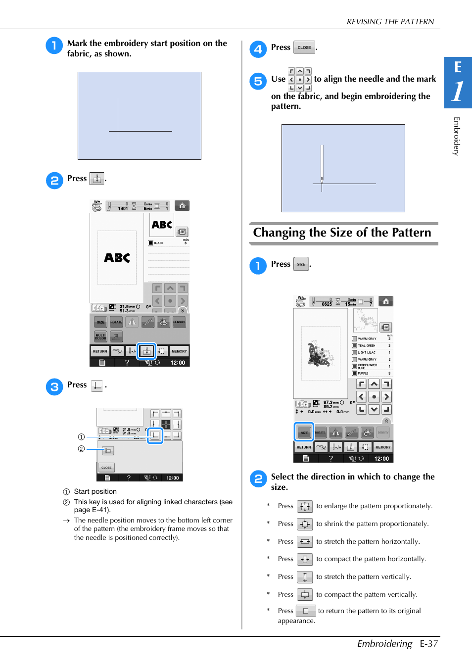 Changing the size of the pattern | Brother Innov-is V5 User Manual | Page 217 / 312