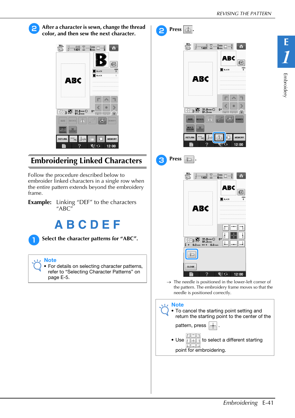Embroidering linked characters | Brother Innov-is V5 User Manual | Page 221 / 312