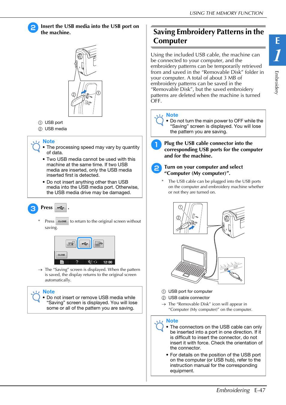 Saving embroidery patterns in the computer | Brother Innov-is V5 User Manual | Page 227 / 312