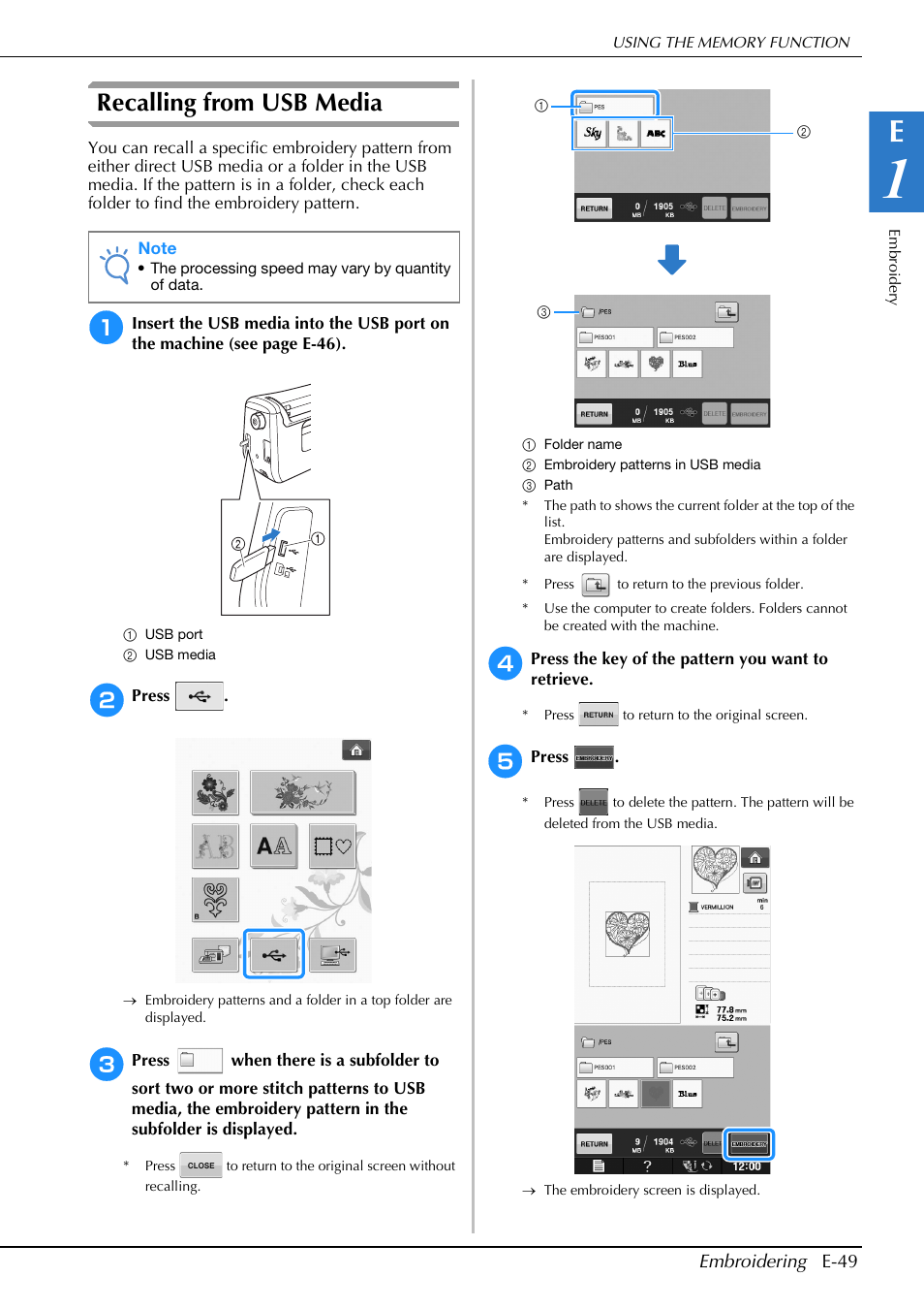 Recalling from usb media | Brother Innov-is V5 User Manual | Page 229 / 312