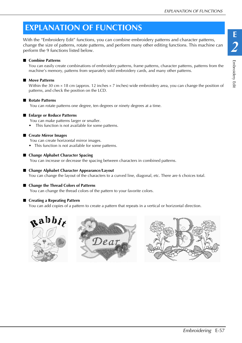 Explanation of functions | Brother Innov-is V5 User Manual | Page 237 / 312