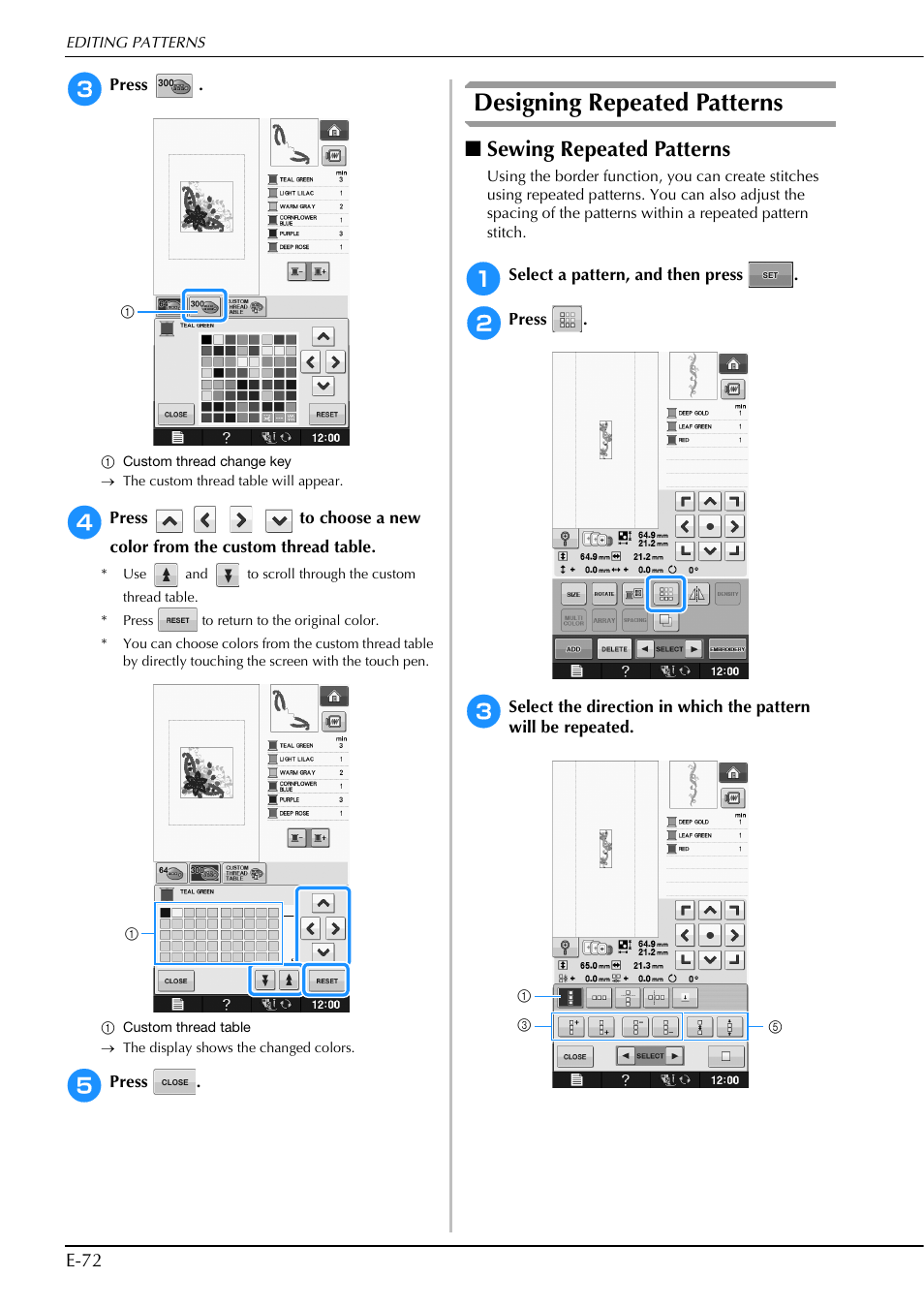 Designing repeated patterns, Sewing repeated patterns | Brother Innov-is V5 User Manual | Page 252 / 312